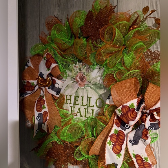 Festive Fall Wreath with Green and Orange Accents